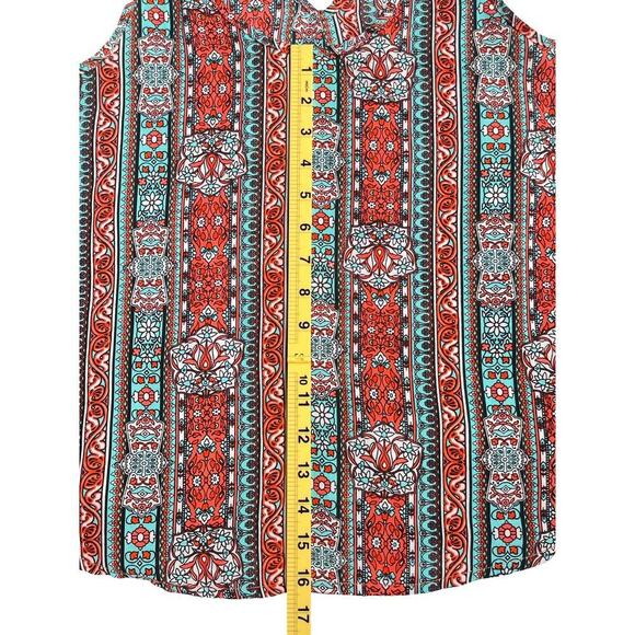 Pink Rose Sleeveless Boho Print Blouse with Keyhole Back – Size Small - Picture 6 of 10